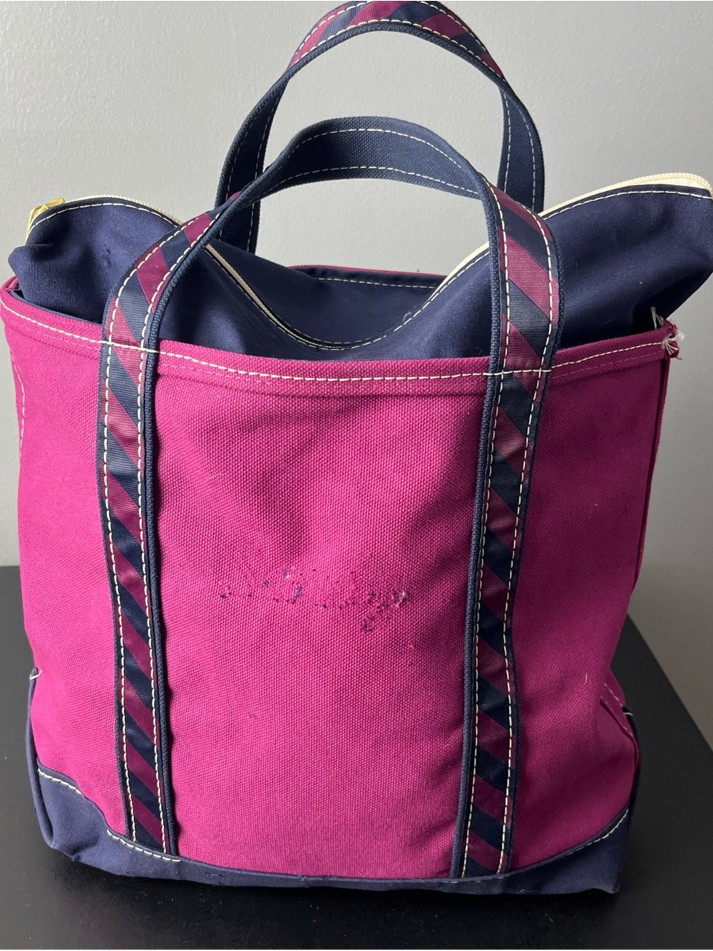 L.L. Bean Canvas Tote in Magenta and Navy